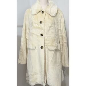 NEW Girl Meets Glam Cream Ivory Faux Rabbit Fur Coat W/ Pockets Size SMALL S
